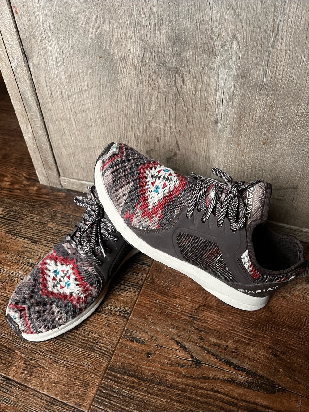 Ariat Women’s Grey Knit Sneakers with Red & Blue Aztec Pattern